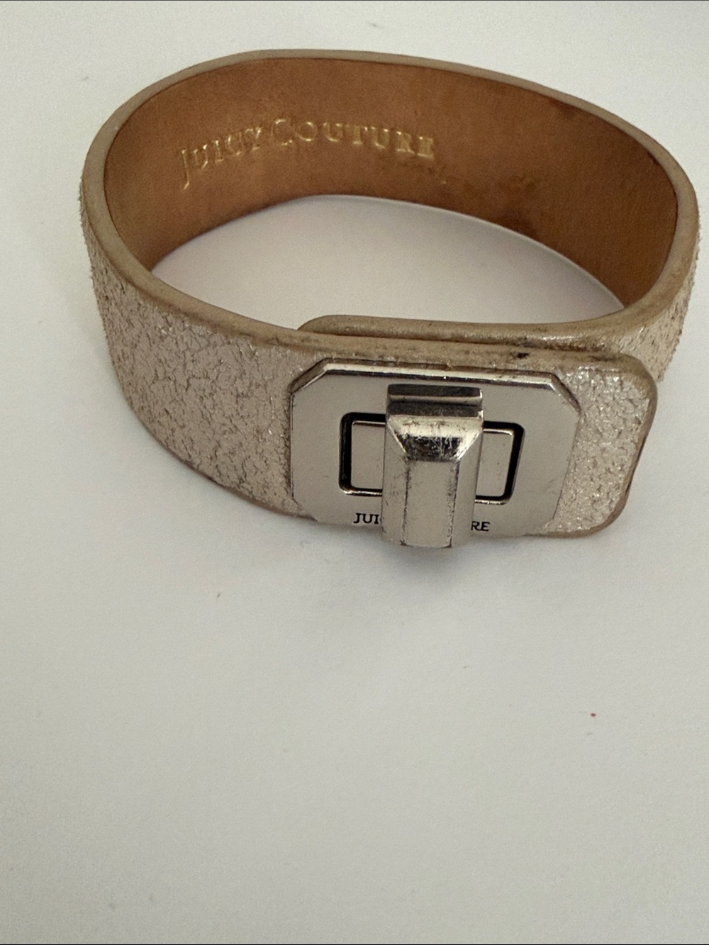 Juicy Couture Metallic Gold Leather Cuff Bracelet with Silver-Tone Turnlock